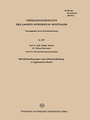 cover image of Betriebsbedingungen einer Glimmentladung in aggressiven Gasen